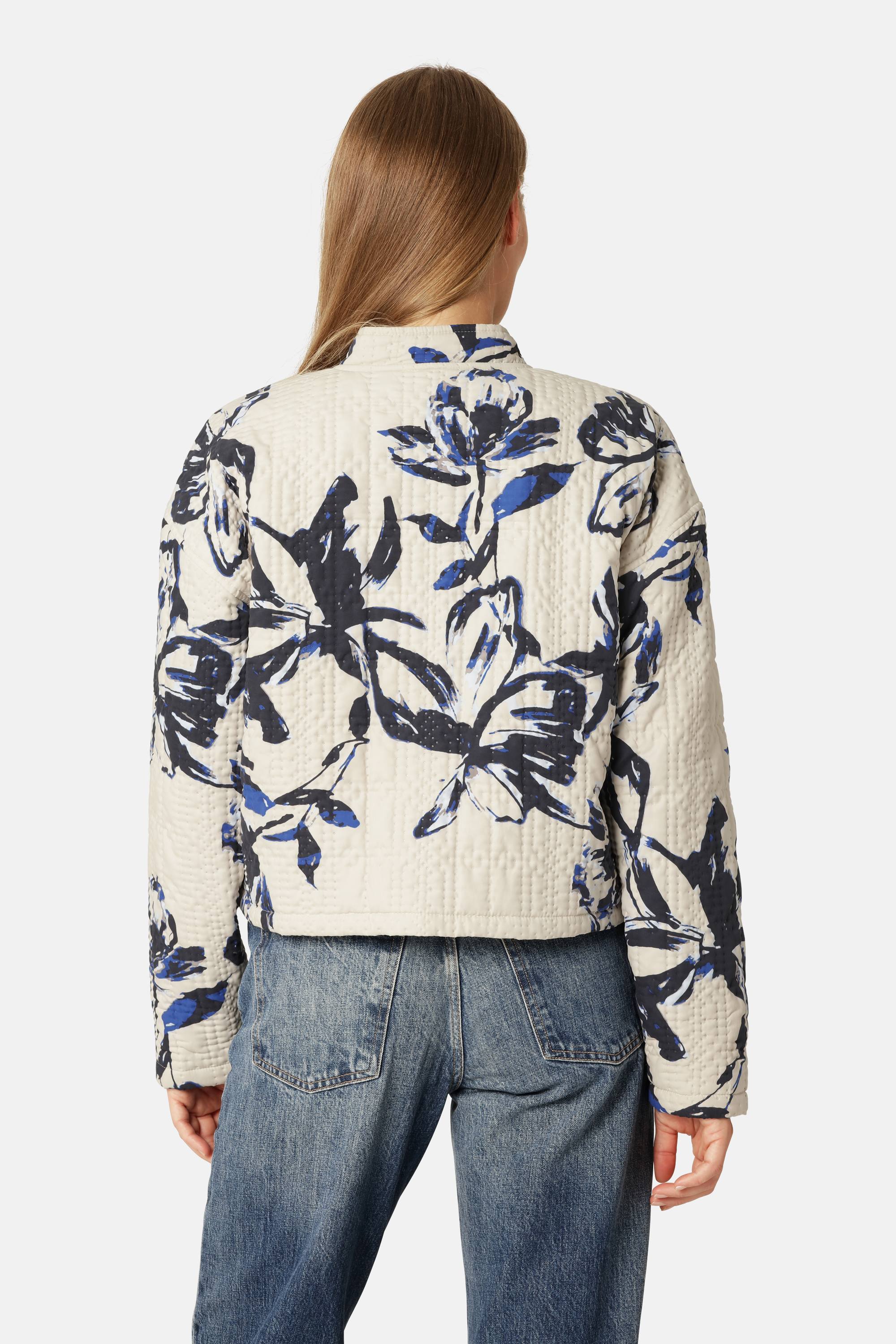 Kort Quiltet Jakke - Beige Artsy Stroke Flower